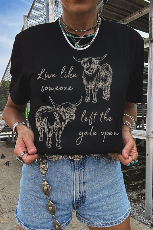Black Western Cow Top FB