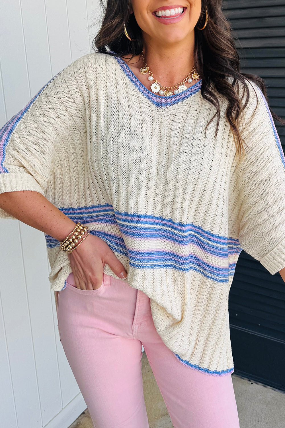 Striped Oversized Dolman Sweater FB