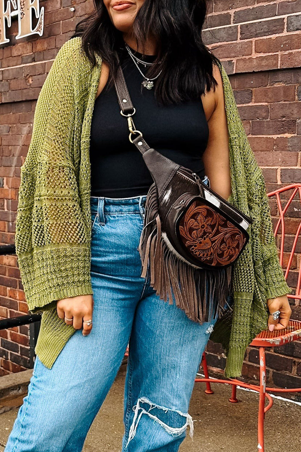 Green Crochet Knit Cardigan LT
