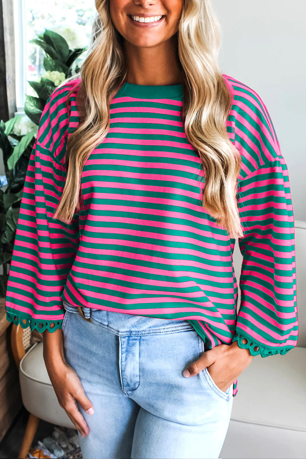 Lace Trim Stripe Top FB