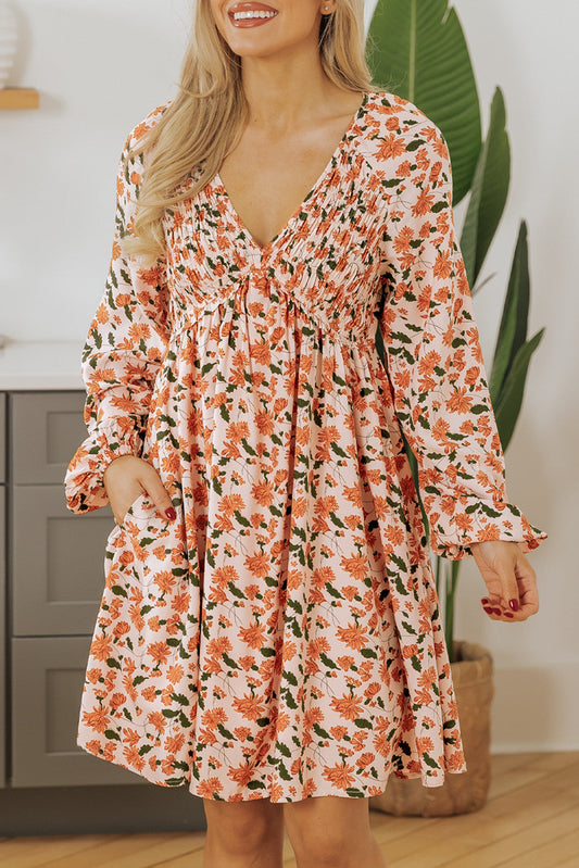 Beige Floral Babydoll Dress FB